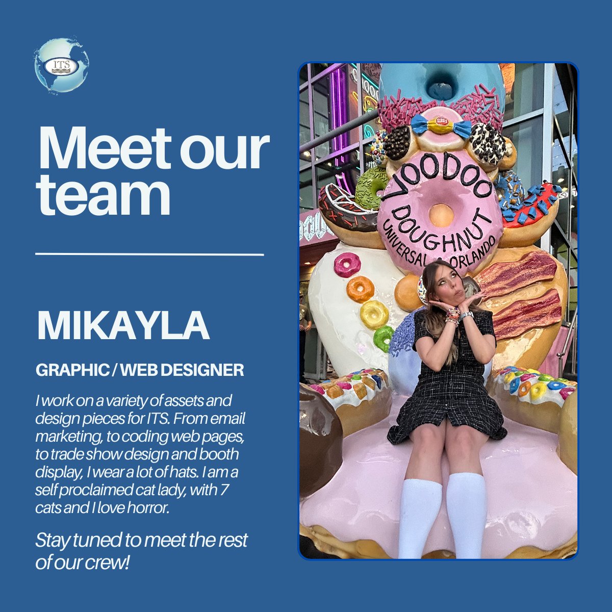 Say hello to Mikayla, our Graphic and Web Designer. She brings our emails, web pages, and trade show booths to life. Fun fact she is a proud cat lady with seven cats and loves horror films!

#meettheteam #IndustrialTestSystems #GraphicDesign #watertesting #poolandspa