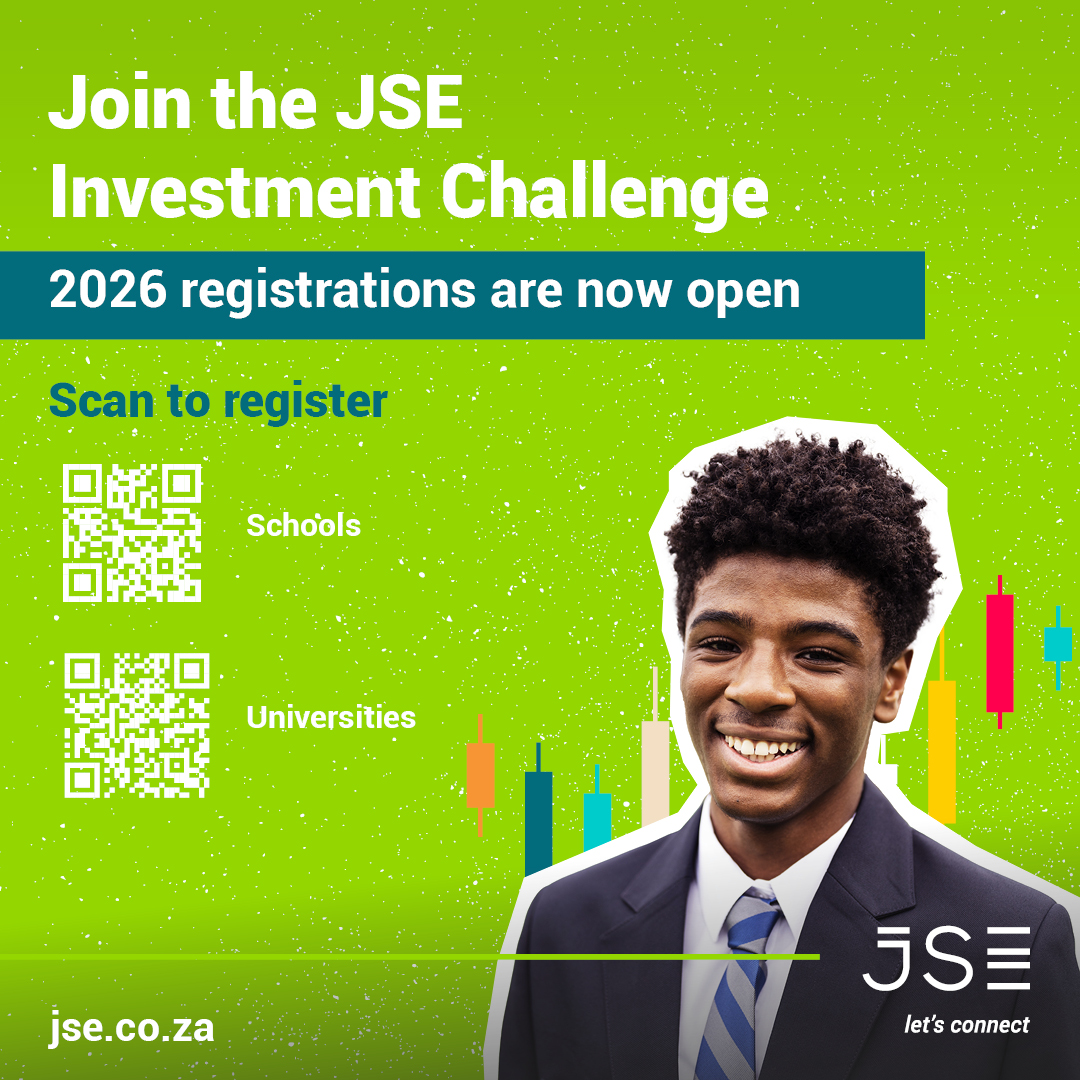 mayaonmoney's tweet photo. Registrations for the @JSE_Challenge are open.
Young South Africans can compete for R1 million in investment vouchers and an international stock exchange trip! Open to Grades 8 to 12 and all tertiary students. 🇿🇦 Sign up now!
Schools: https://t.co/kPLR91ZYuh 
University: https://t.co/BA5kBWtfo0
#JSEInvestmentChallenge