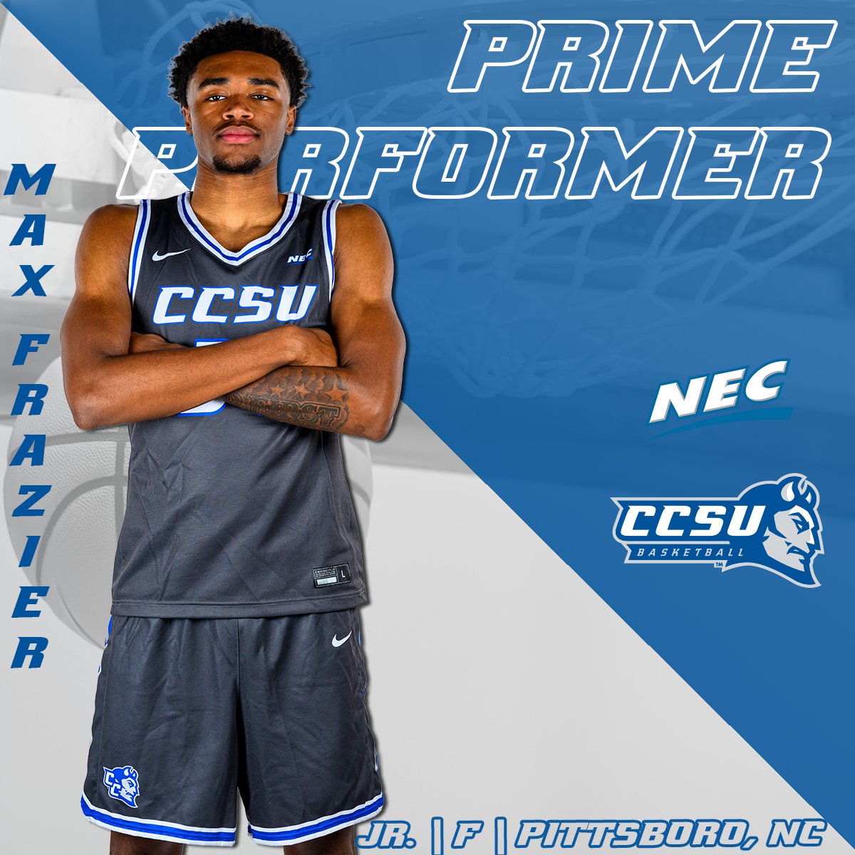 CCSUBlueDevils's tweet photo. 🏀 @ccsu_mbb Darin Smith, Jr. was named @INFLUXERAPP  @necsports  Player of the Week on Monday! Max Frazier was named Prime Performer!

🏀 Smith: 23.0 ppg, 5.5 rpg, 52% FG%
🏀 Frazier: 13.5 ppg, 9.0 rpg, 76.5% FG%

#GoBlueDevils | #NECMBB https://t.co/PbHNuBd9i6