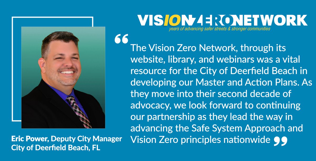 Visionzeronet's tweet image. We’re still celebrating 10 years of #VisionZero – powered by so many of you – advocates, planners, engineers, families, and more! 

Special thanks to Eric Power of
@DeerfieldBeach_ for all the work he &amp;amp; many others #VisionZero leaders are doing for safety.