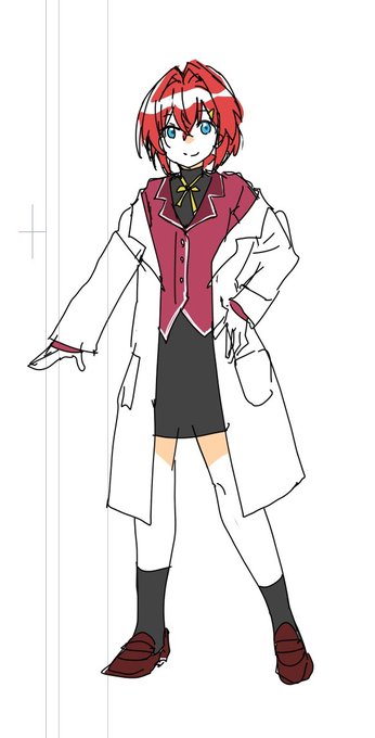 アンジュ科学部
科学部といえば白衣なんだけども
どうしても、白が重なることになるのでスカートを黒にしてバランスをとるとか… 