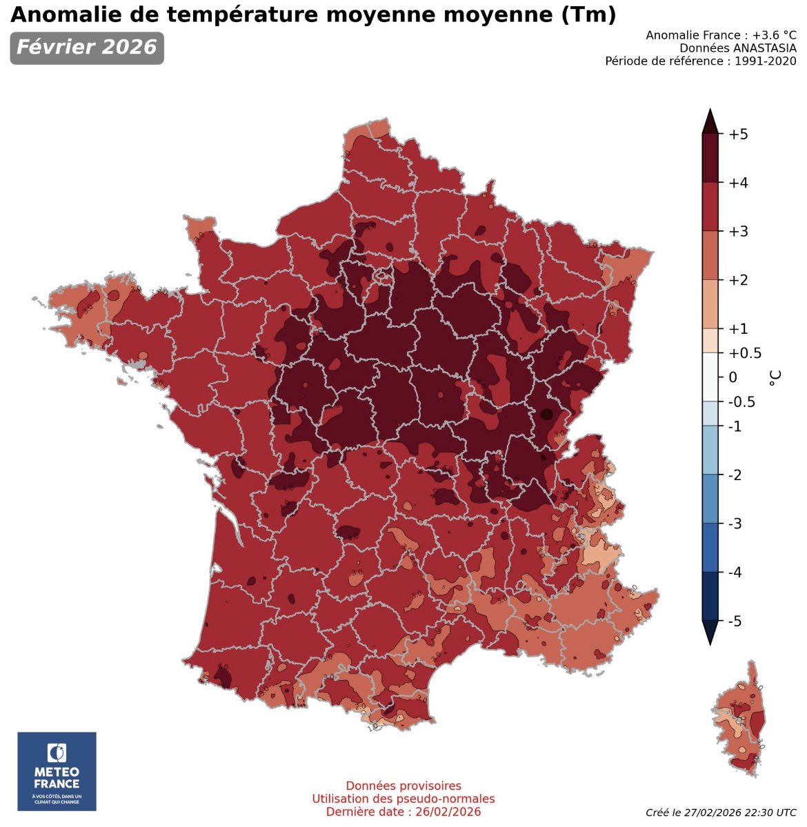 +3,6°C 🌡️
Ce mois de Février a été Thermiquement parlant un mois de Mars.
La végétation a 1 mois d’avance.
À la moindre séquence de gel, ce sera une catastrophe, pour les récoltes notamment.