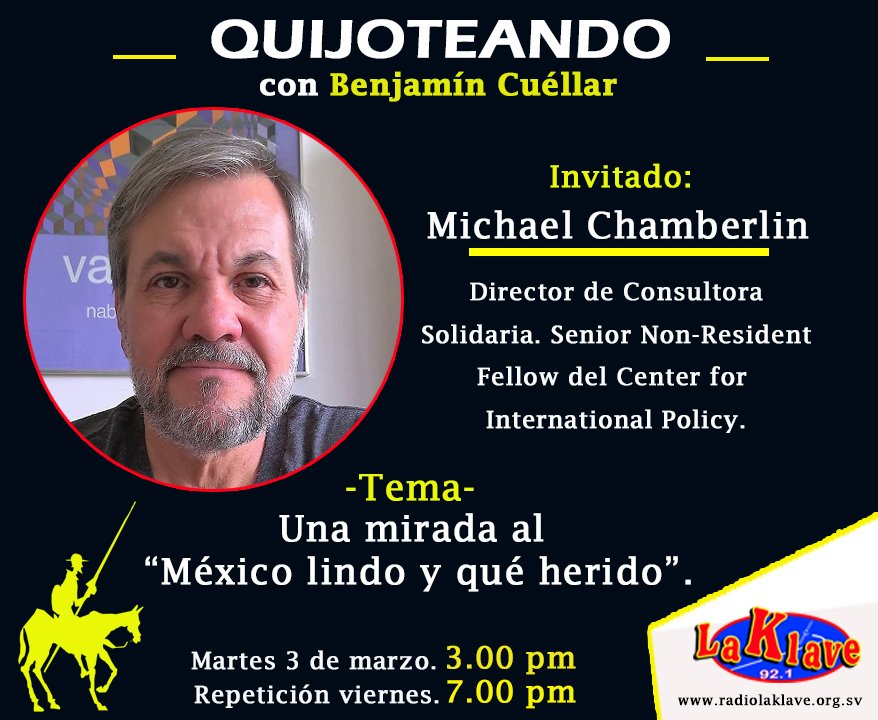#Programa l Quijoteando 🎙
Este martes  3 de marzo no te pierdas tu programa "Quijoteando" a las 3:00 pm y su repetición viernes 7:00 pm.  ……Escúchalo en el 92.1 fm y en radiolaklave.org.sv