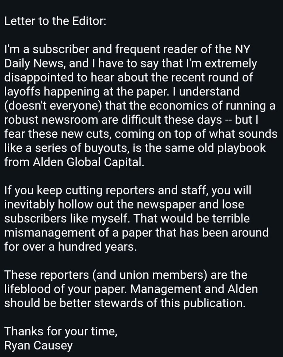 Last week, a Daily News reader wrote to one of The News' oldest institutions -- the Voice of the People -- to express his dismay over Alden's decision to lay off nearly a third of our staff.

Orders from management were "don't print it"