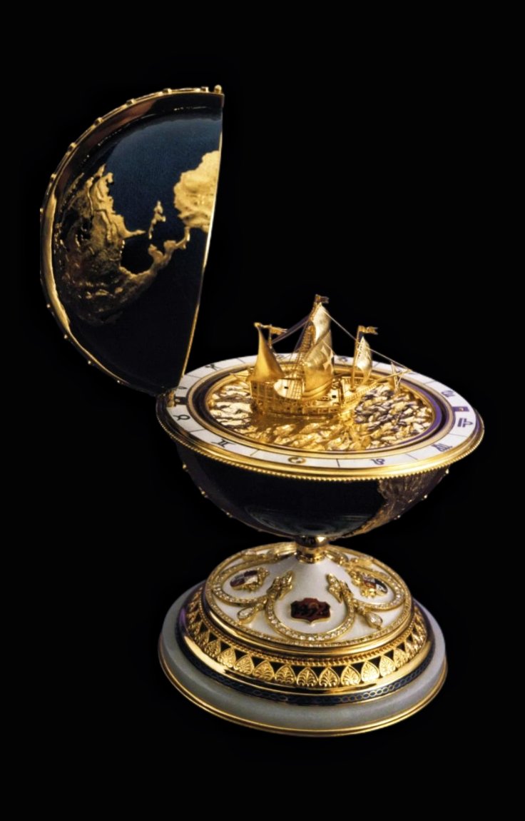 Fabergé egg known as the "Columbus Ja". 

Fabergé Imperial Easter eggs were created for the Russian Imperial family from 1885 to 1916.
