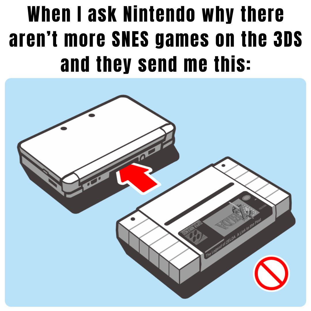 DKOldies's tweet image. Not what I meant😂
.
.
#snes #3ds #nintendo #meme #retrogaming #relateable #funny #dkoldies