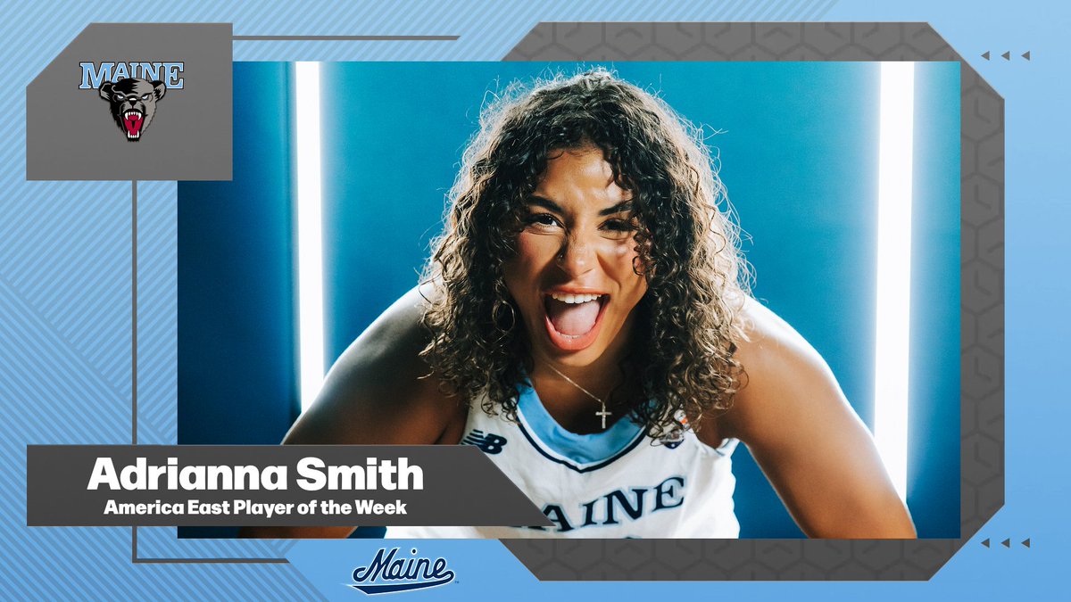 BlackBearsWBB's tweet photo. For the third-straight week, 7th time this season, and 14th time in her career, Adrianna Smith has been named the @AmericaEast Player of the Week!

Averaged 20.5 points, 12.5 rebounds, 9.0 assists, 3.0 steals in two wins

#BlackBearNation https://t.co/wMIXlnGCxK