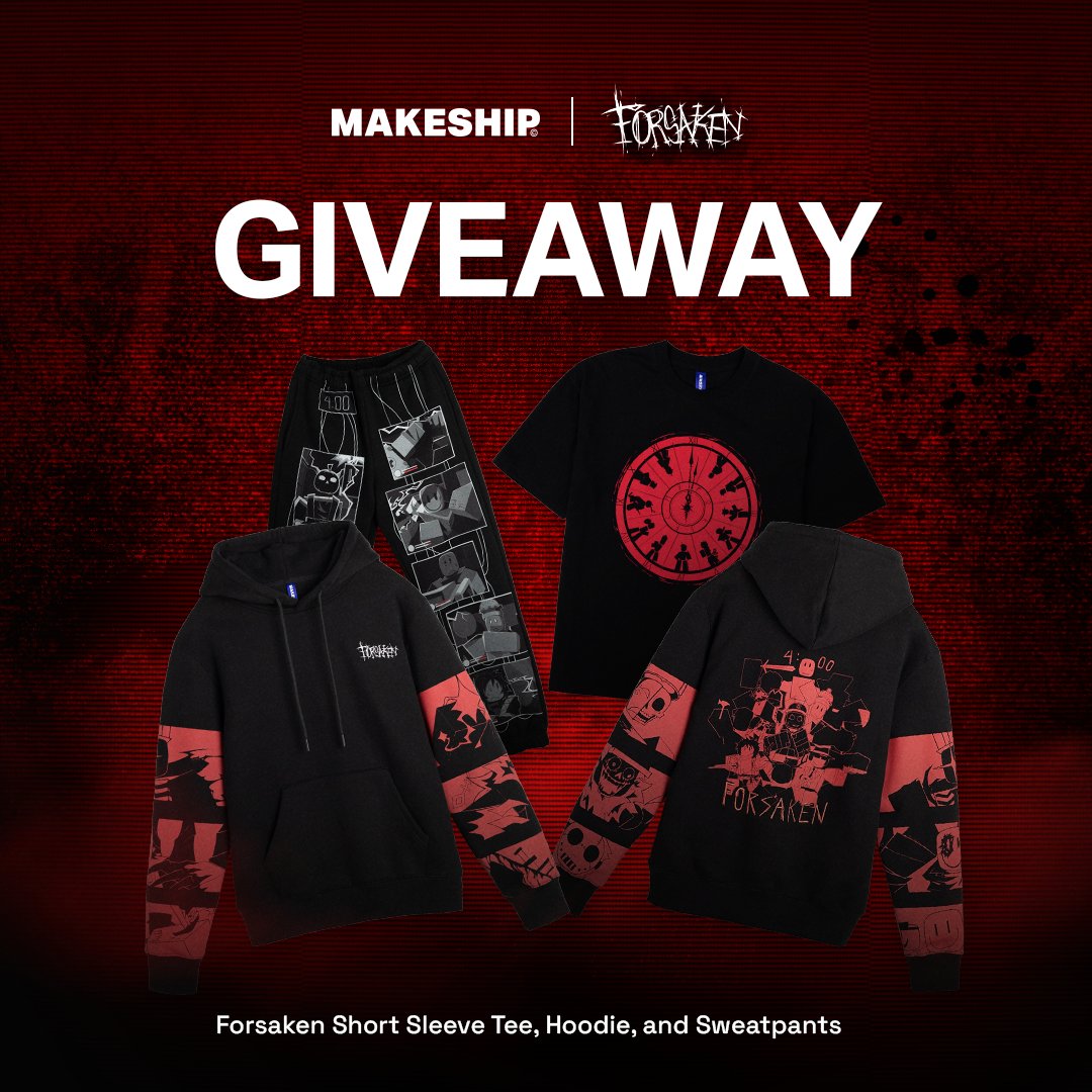 rblxforsaken's tweet photo. Hello! Folks at @Makeship wanted to do another giveaway and all you have to do is...

Join the discord and follow the giveaway instructions in announcements to have a chance for some clothing merchandise! 

Goodluck :)

https://t.co/lu3FN3xkRg https://t.co/znZgskei3C
