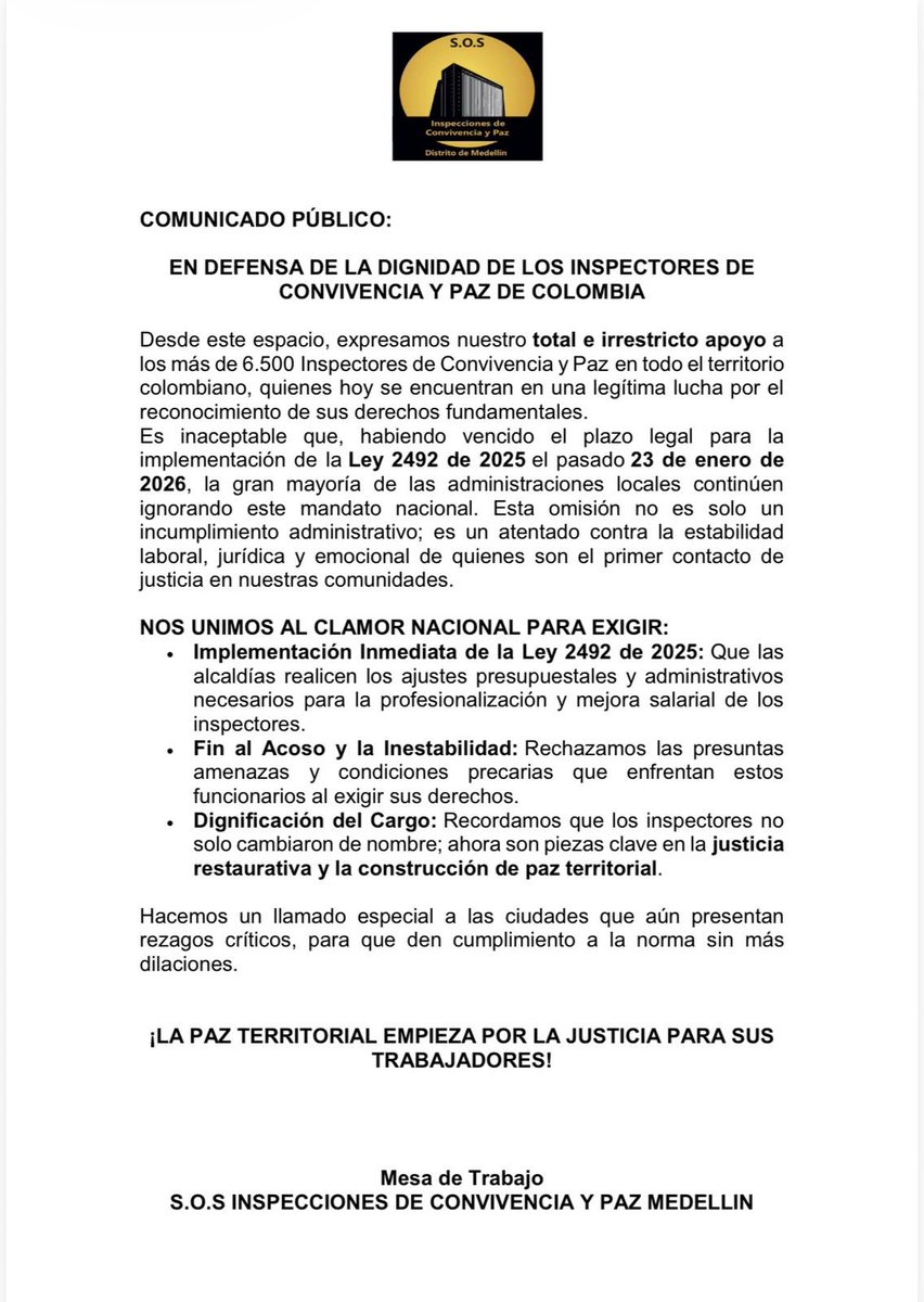 Comunicado a la opinión pública.