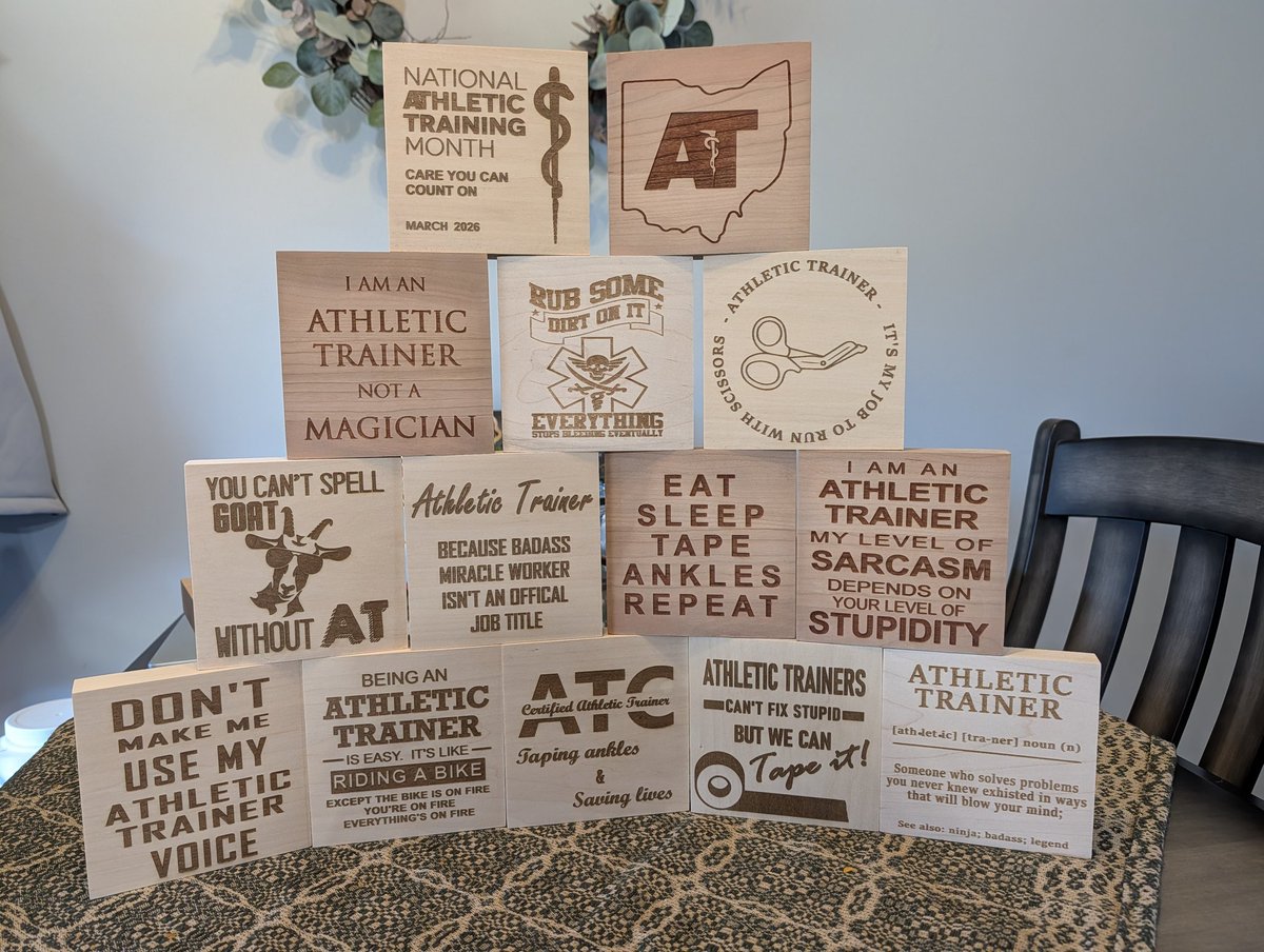 It's March, and that means it's National Athletic Trainer's month!  I have been busy in the shop making these giveaways for the great AT's that I work with at Cleveland Clinic Sports Medicine for our case presentation meeting later this month.