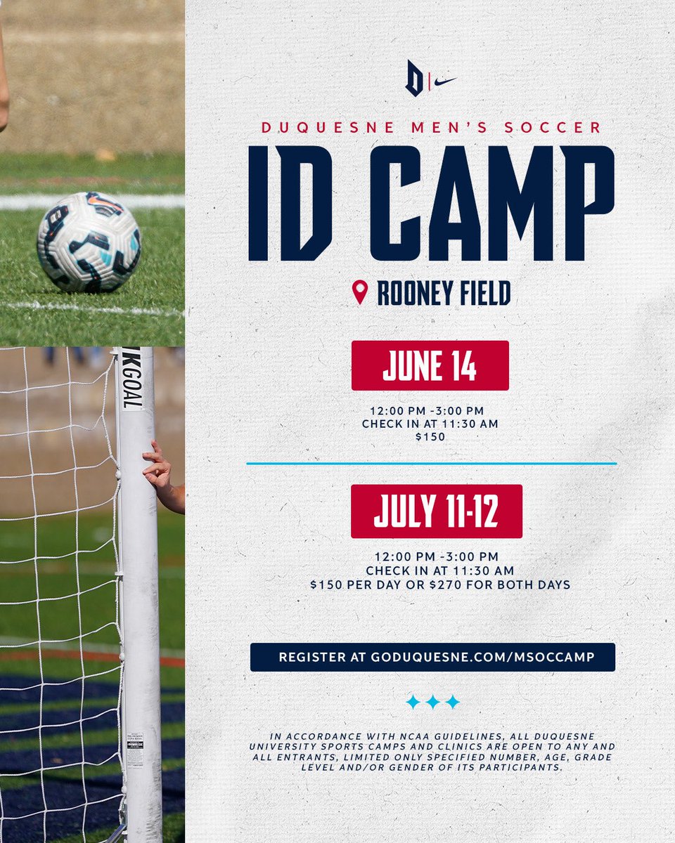 Duquesne men’s soccer ID camp graphic