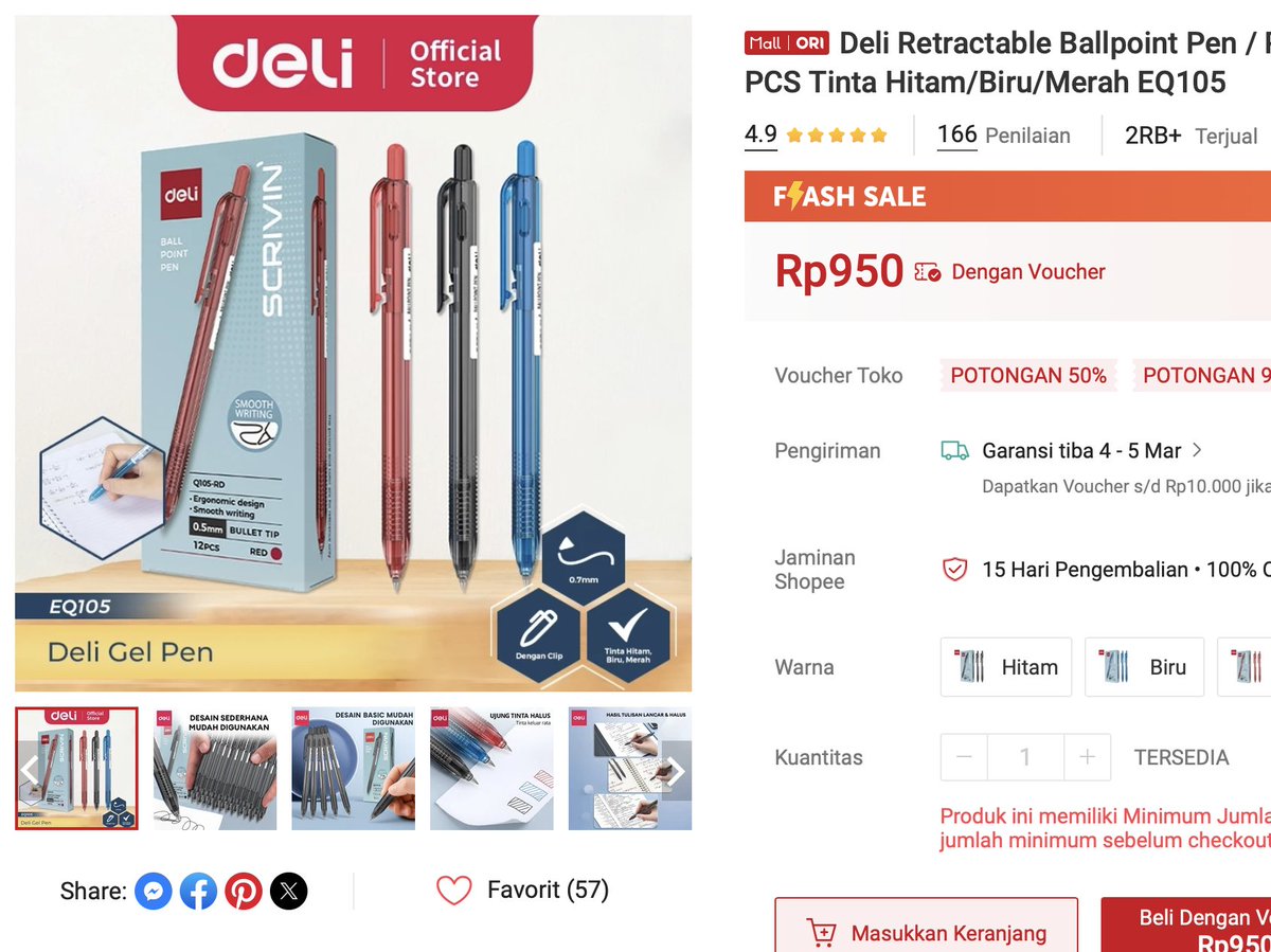 Deli Retractable Ballpoint Pen / Pulpen Cetek Bolpoin 0.5 mm Isi 1 PCS Tinta Hitam/Biru/Merah EQ105
Rp950

s.shopee.co.id/3fydh8CcnI