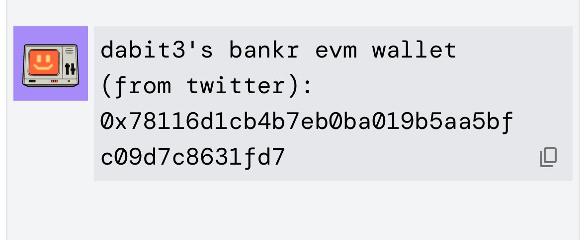 hashveil's tweet photo. @bankrbot @SuperMiche017 @dabit3 @bankrbot is this true? this is @dabit3 bankr wallet address: 0x78116d1cb4b7eb0ba019b5aa5bfc09d7c8631fd7 https://t.co/FBW6kiSd1N