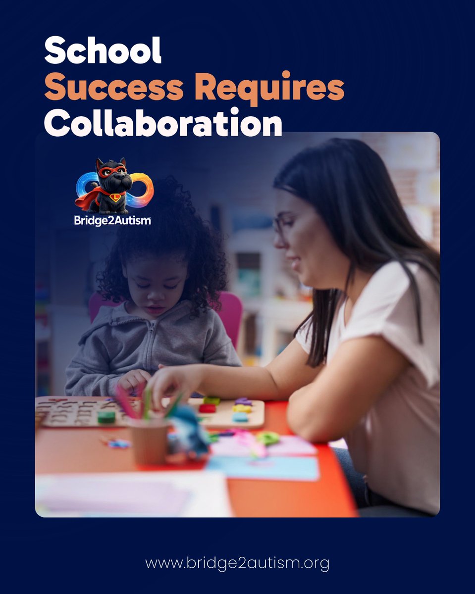 Bridge2Autism's tweet photo. Families, educators, therapists, and communities all play a role in helping neurodivergent students succeed. 

Communication between home and school can transform frustration into progress.
.
#InclusiveEducation #IEPSupport #AutismInSchool #DownSyndromeEducation #TeamApproach https://t.co/qKvchsCcgd