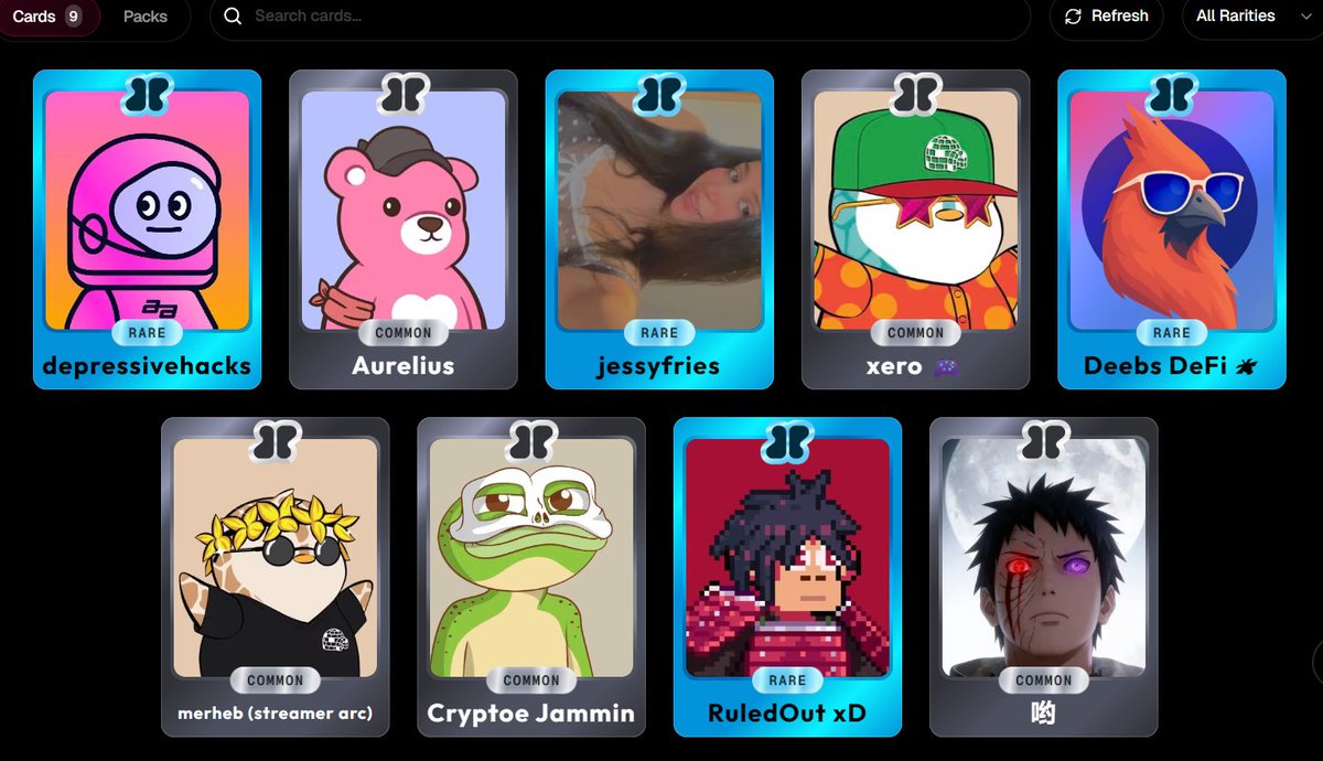 I unpacked my <a href="/xeetdotai/">xeet</a> cards, and I got 
<a href="/depressivehacks/">depressivehacks</a>  

<a href="/Aurelius_1988/">Aurelius 🐐</a> 

<a href="/jessyfries/">jessyfries</a> 

<a href="/xerocooleth/">xero 🎮</a> 

<a href="/Deebs_DeFi/">Deebs DeFi 🛰</a> 

<a href="/CryptoeJammin/">Cryptoe Jammin</a>  

<a href="/merheb/">merheb (streamer arc)</a> 

<a href="/ruledout_/">RuledOut xD</a> 

<a href="/OODEGEN/">哟</a> 

🫶