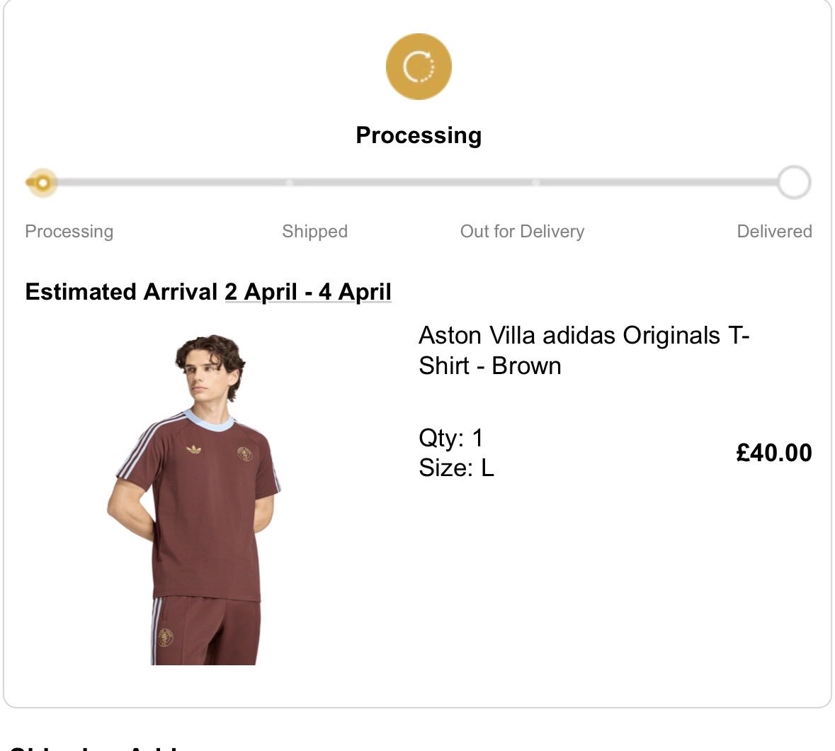 JHDesigns1985's tweet photo. @AVFCOfficial is this a joke? A month to wait??? I can just walk into a JD tomorrow and get it without paying for delivery?!?!?! #astonvilla #complaint #adidas https://t.co/NhWfecfezm