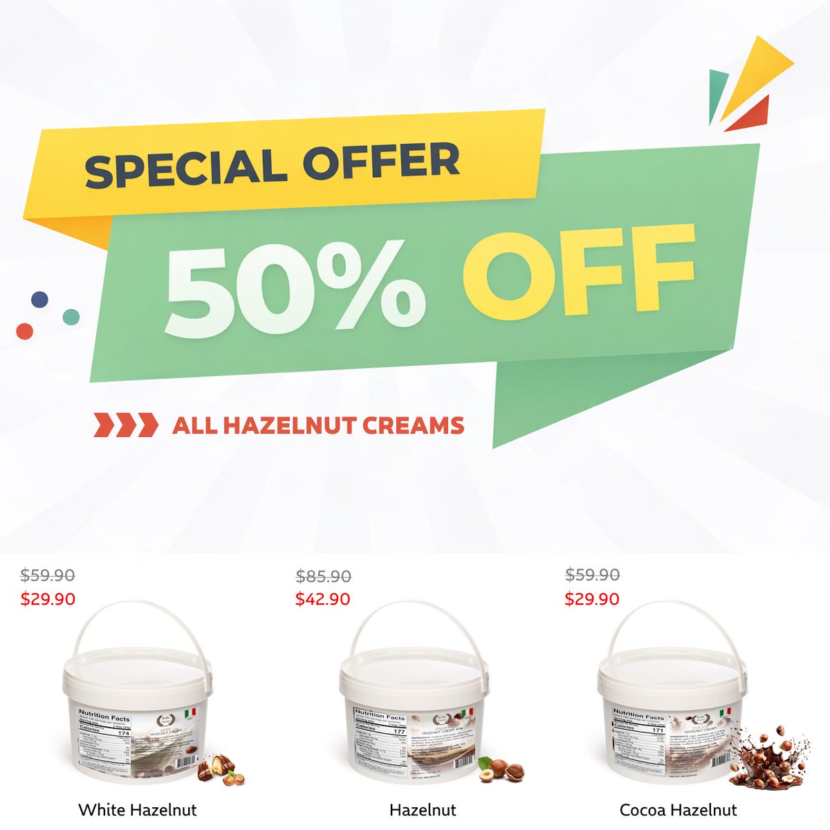 WafflePantry's tweet photo. For a limited time enjoy 50% off all of our premium Italian #Hazelnut creams. Offer valid for as long supply lasts. #deal
🔗https://t.co/Gh4TFXRN8F https://t.co/delu3wuCzo