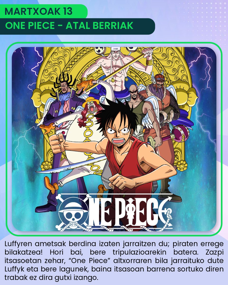 aizue... dirudienez One Pieceko atal berriak bikoiztu direla euskaraz 😱😱