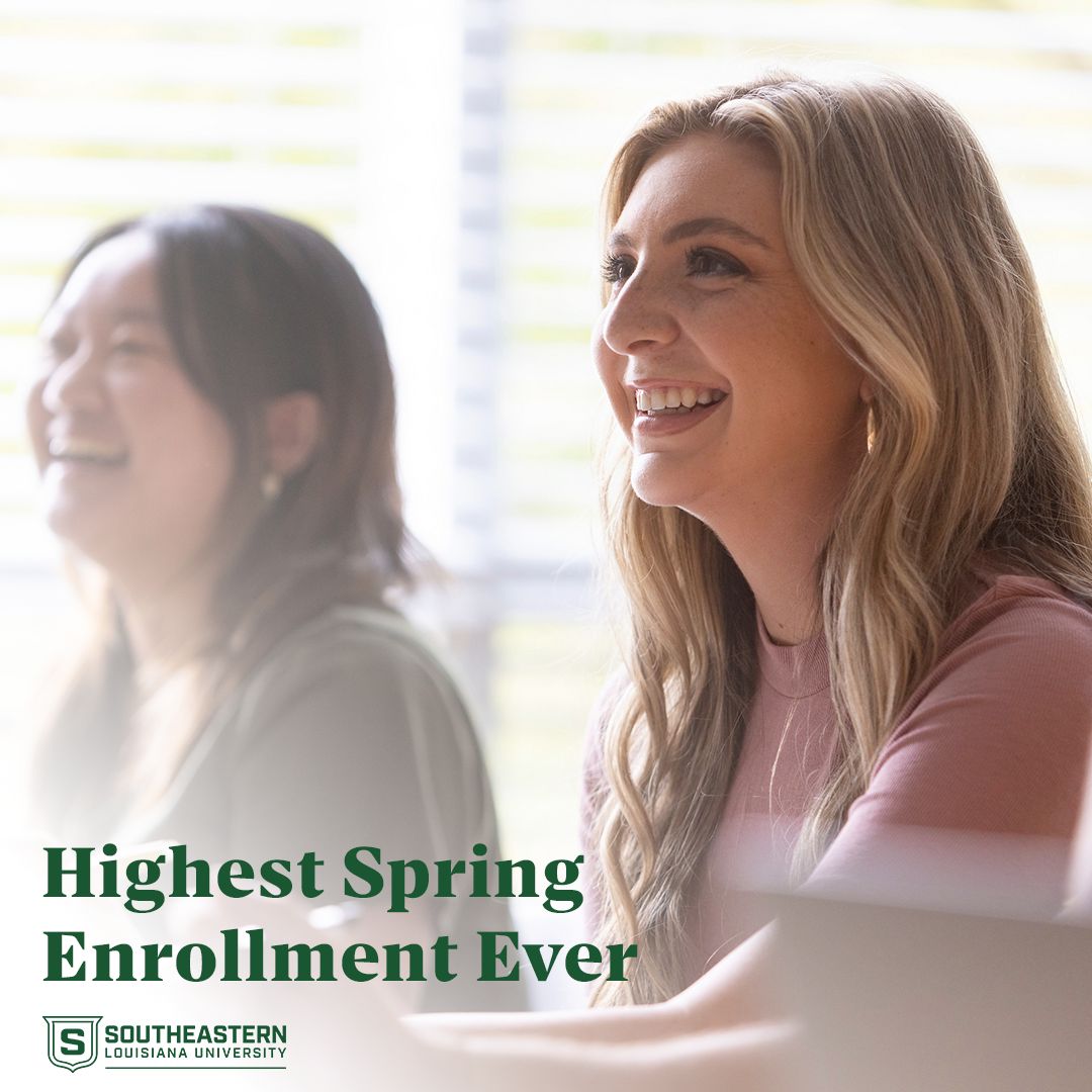 oursoutheastern's tweet photo. Record spring enrollment at Southeastern! 📈

For the first time in a decade, Southeastern has surpassed 15,000 students. Read more about the enrollment growth and what it means for workforce development in Southeast Louisiana.
https://t.co/EbBCiQhYMQ 
#OurSoutheastern #EnrollmentGrowth #HigherEducation #LionUp