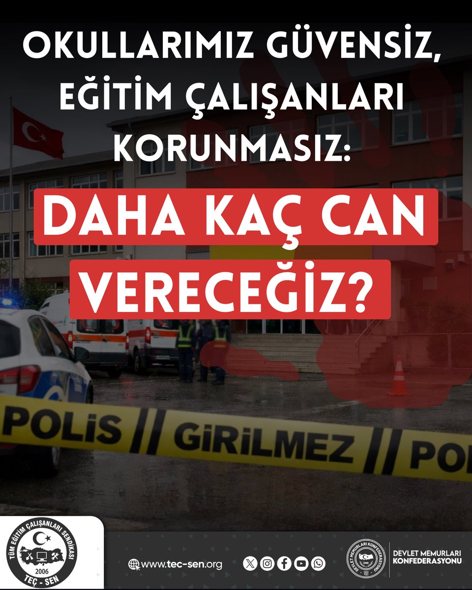 Okullarımız Güvensiz, Eğitim Çalışanları Korunmasız: Daha Kaç Can Vereceğiz?

Bugün Çekmeköy Taşdelen’de bulunan Borsa İstanbul Mesleki ve Teknik Anadolu Lisesi’nde yaşanan saldırı, hepimizi derinden sarsmış ve yüreğimizi dağlamıştır. Okuldan uzaklaştırıldığı ifade edilen bir