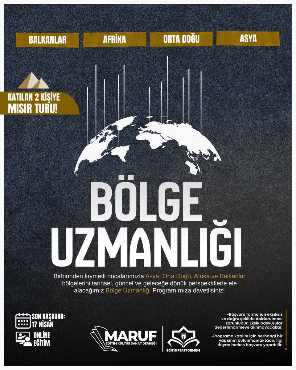egtmplatformum's tweet photo. 📣Bölge Uzmanlığı programımız başlıyor! @maruf_dernegi 

(@slymngunduz, @turankislakci, @MahaBakhit612, @MYasirOkumus, @caggalip)

Başvuru ve katılım için linke tıklayınız.
https://t.co/fI93G8l8kt https://t.co/KRsWVf6sNy