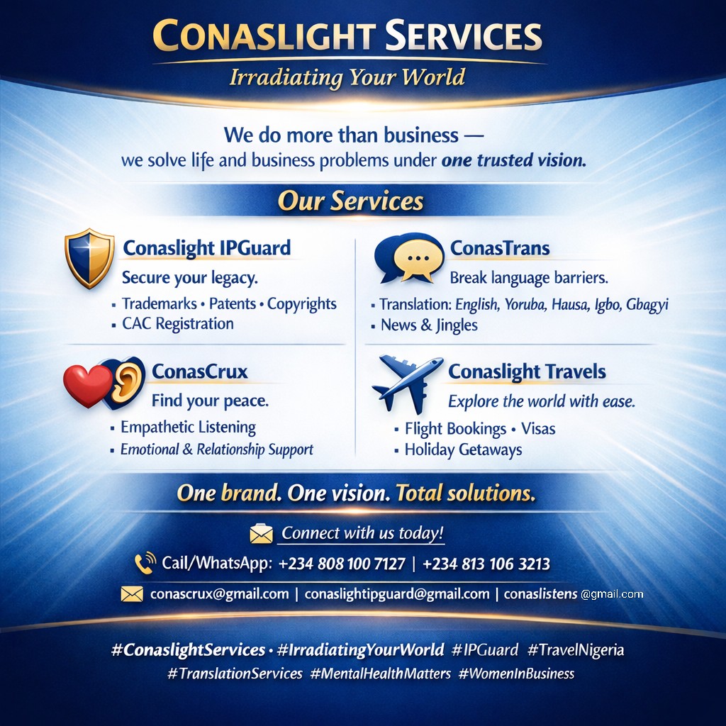 conaslight1's tweet photo. We do more than just business,  we solve life and business problems under one trusted vision.

Contact us today !
WhatsApp: 08081007127

#intellectualproperty
#Celebrities #Legal #Legacy https://t.co/4Mx9DvuPoW