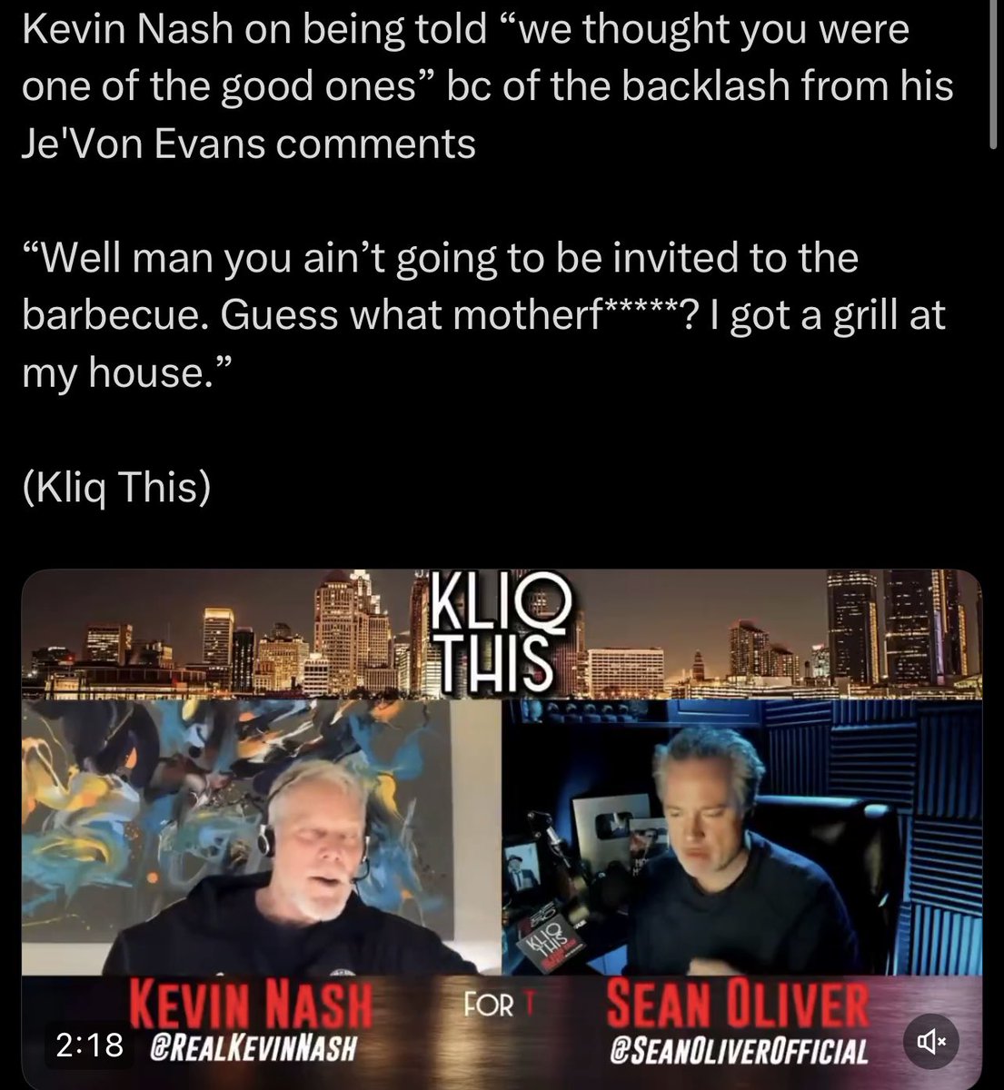 _yodee11's tweet image. Kevin Nash on being told “we thought you were one of the good ones” bc of the backlash from his Je'Von Evans comments 

“Well man you ain’t going to be invited to the barbecue. Guess what motherf*****? I got a grill at my house.”

Via (Kliq This)

👀

#KickingOutAt2 
#KevinNash