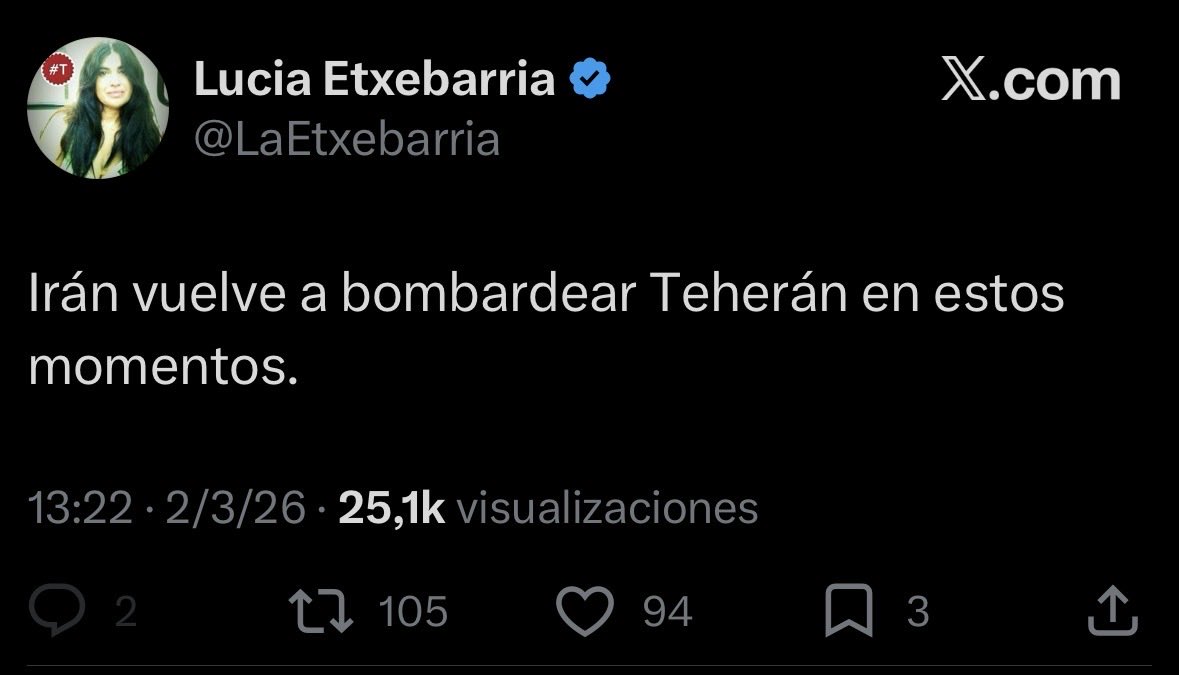 La experta en geopolítica Lucía Etxebarría afirma que IRÁN está bombardeando TEHERÁN

!!NO ME LO PUEDO CREER!! 

😂😂😂😂😂😂