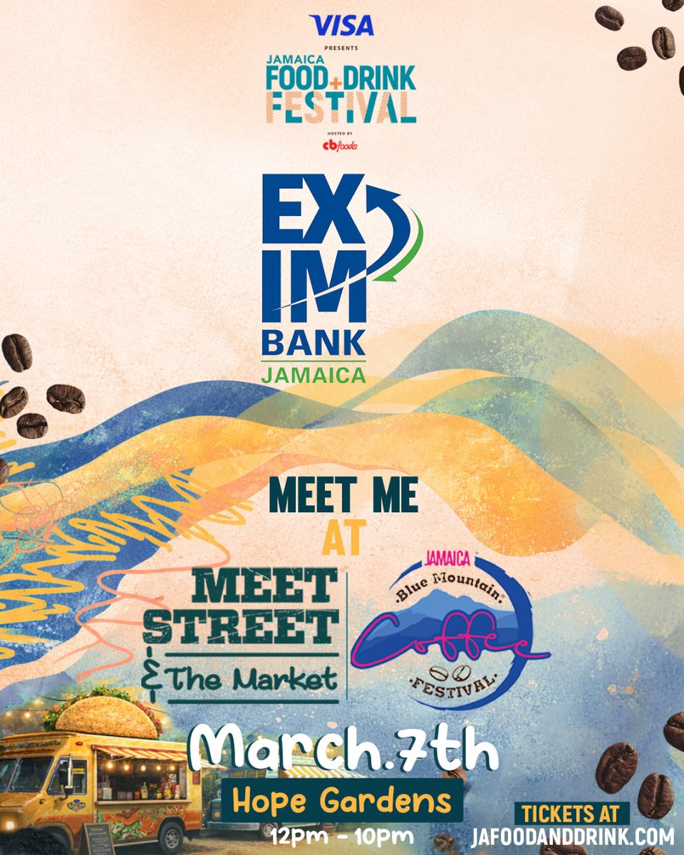 EXIMBankJa's tweet photo. We’re brewing up something special ☕🇯🇲
Jamaica Blue Mountain Coffee Festival is calling, and EXIM Bank Jamaica will be there!

Join us at Jamaica Blue Mountain Coffee Festival for a full day of flavour, culture, and connection. From supporting local producers to fueling Jamaican businesses, we’re proud to be part of the experience that celebrates one of our country’s finest exports.
📍 Hope Gardens
📅 March 7
⏰ 12PM – 10PM
Come link up with us, sip something great, and let’s talk growth.
#EXIMBankJA #JamaicaCoffeeFestival #JAFoodAndDrink #SupportLocal #BrewedInJamaica