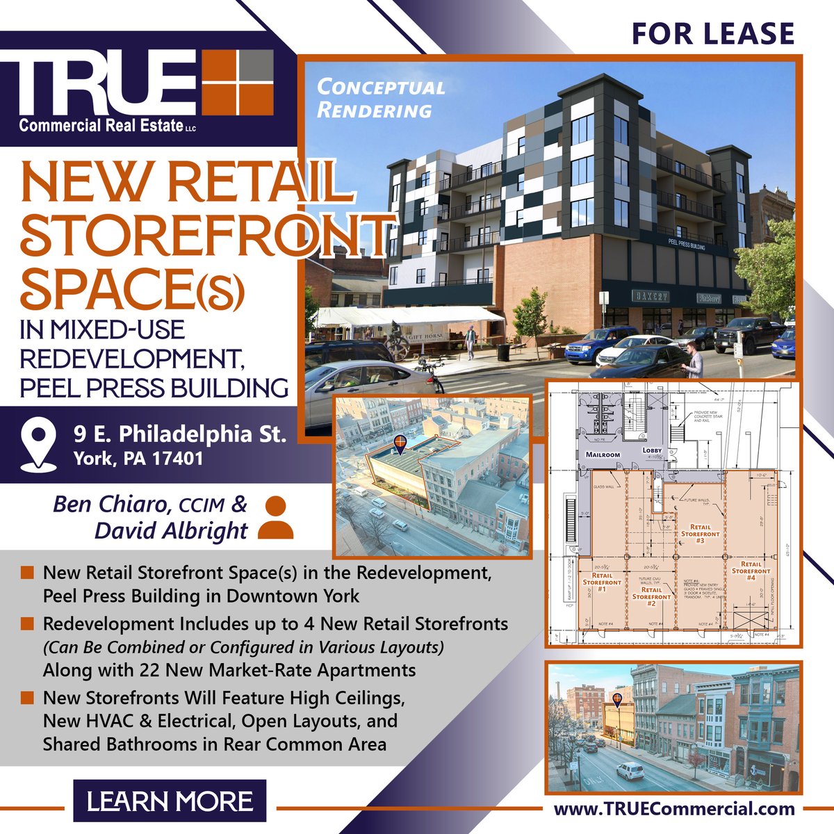 TRUE_ComRE's tweet photo. New Retail Storefront Space(s) in Mixed-Use Redevelopment Property in Downtown York!
Learn More: https://t.co/931uzm6Kwk
Contact Ben Chiaro, CCIM or David Albright of TRUE Commercial Real Estate for more info. #forlease #YorkPA #retail #restaurant #brewery https://t.co/7cn3OlOyYm
