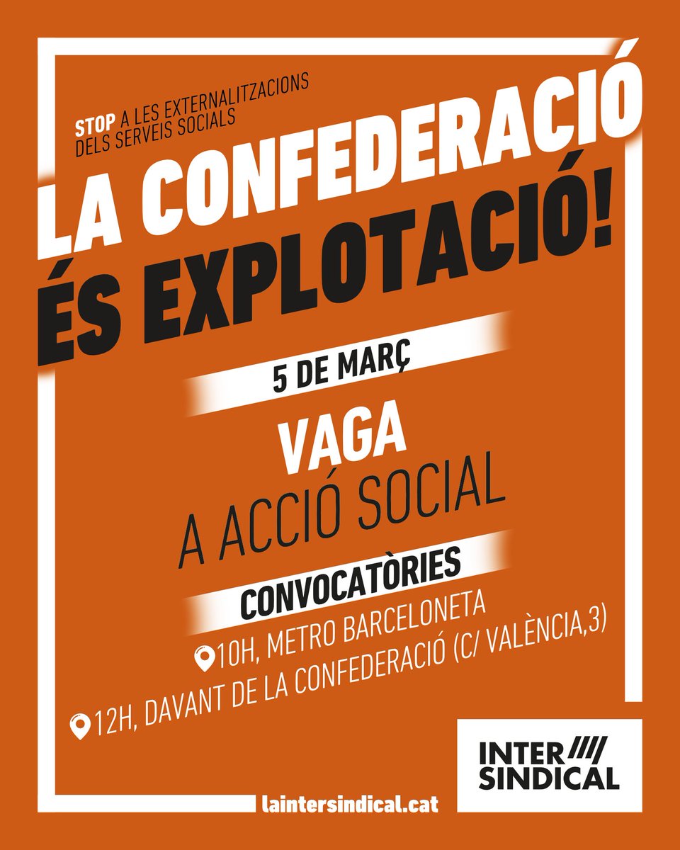 🔴 La negociació del Conveni d’Acció Social està paralitzada per la patronal
TREBALLADORES DEL SECTOR SOCIAL ENS ORGANITZEM

✊🏽 Exigim millores de condicions laborals, drets i reconeixement
SENSE SECTOR SOCIAL NO HI HA ATENCIÓ DE QUALITAT A PERSONES

💥 ACCIÓ SOCIAL EN LLUITA!