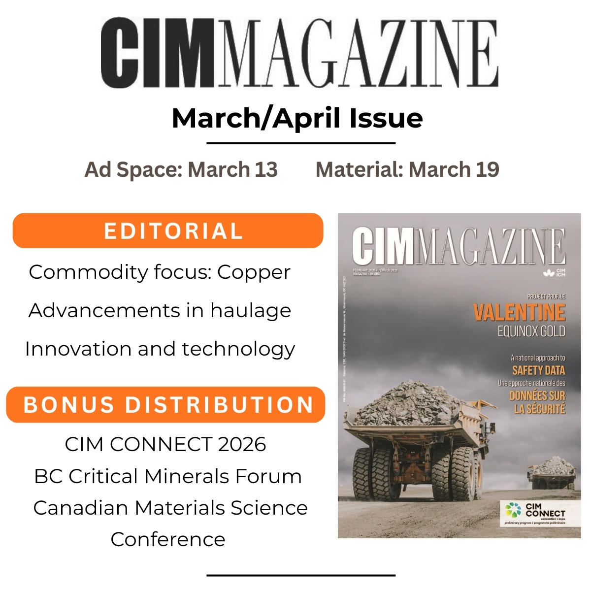 CIM_ICM's tweet image. 📰 Next Issue

For advertisers seeking additional onsite visibility, limited placements also remain in the printed CIM CONNECT Expo Guide.

Learn more about the media kit and booking details: magazine.cim.org/en/about-the-m…

#CIMMagazine #CIMCONNECT #MiningIndustry #B2BMarketing
