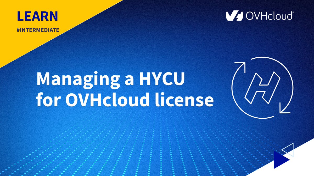 OVHcloud_US's tweet photo. 🌤️#OVHcloudLearn: Managing a HYCU for OVHcloud license 
#Intermediate 

Choose a license pack based on the number of VMs needed for your Nutanix workloads. Learn how to order, link, and manage your HYCU for OVHcloud license via the OVHcloud Control Panel 

https://t.co/f8d55eUsaP https://t.co/WYx9zsK7FH