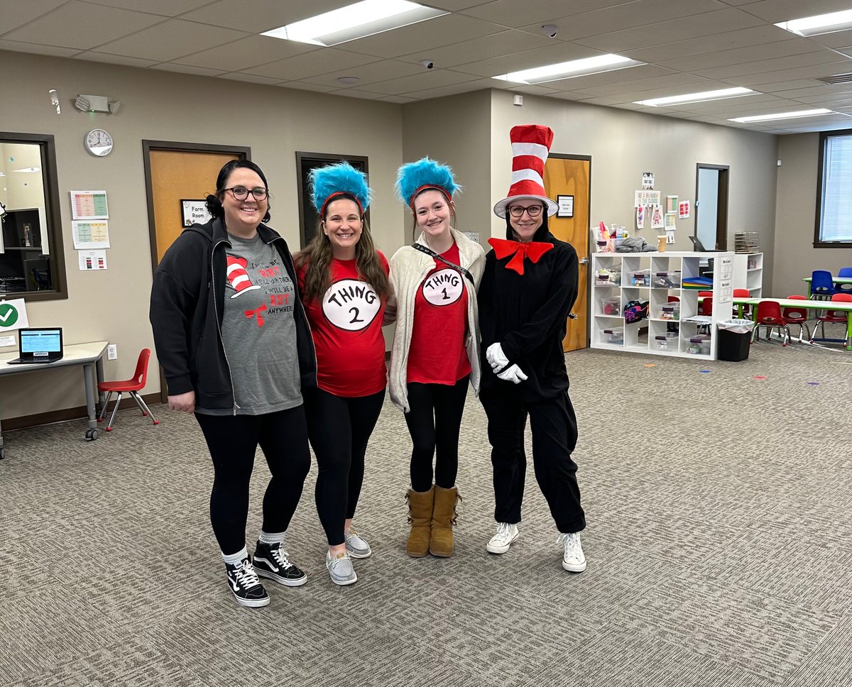 AtsAutism's tweet photo. 🎩❤️ Dr. Seuss Day @ Hagerstown Center for Achievement! Thing 1, Thing 2 &amp; a whole lot of heart from: Miranda Paz, RBT
Sarah Bendekovits, Clinical Director
Victoria Rivera, RBT
Renee Starnes, BCBA
Learning should be joyful. At ATS, it always is. 💙
#DrSeussDay #ABA #HagerstownMD https://t.co/hHojQZCswi