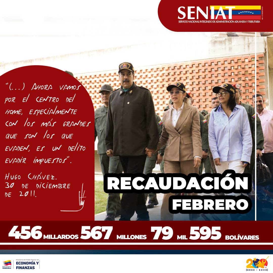 MÁS DE 456 MILLARDOS DE BOLÍVARES RECAUDÓ EL SENIAT DURANTE EL MES DE FEBRERO

Lee más información aquí ⬇️
instagram.com/p/DVZC3vZindU/…