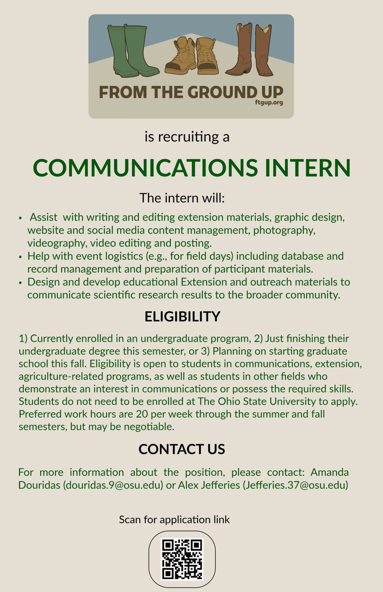 FTGUpProject's tweet photo. We've got a communications intern position open at @FTGUpProject! Great opportunity to learn new skills and connect with our farmers and collaborators. @CFAES_OSU @CentralState87 @OhioStateATI @OhioState https://t.co/4KqDjQIver
#studentinternship #Communications https://t.co/COene8gmDr