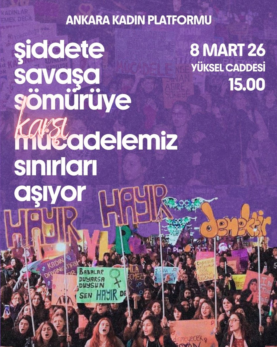 Ankara'daki tüm kadınları ve LGBTİ+'ları sokağa; şiddete, savaşa ve sömürüye karşı mücadelemizi sahiplenmeye çağırıyoruz. 8 Mart'ta Yüksel'de buluşuyoruz! 

🗓️ 8 Mart Pazar
🕒 15.00
📍 Yüksel Caddesi