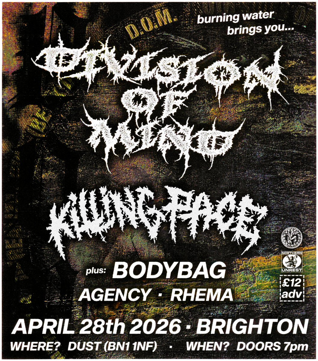 This Spring we’re hosting two all-time favourites - DIVISION OF MIND and KILLING PACE from Richmond, VA.

Warming up for Unfest alongside them we’ve got BODYBAG, plus Rucktion newbloods AGENCY &amp; a rare outing from RHEMA to kick things off.

Tickets available via DICE + Big Cartel