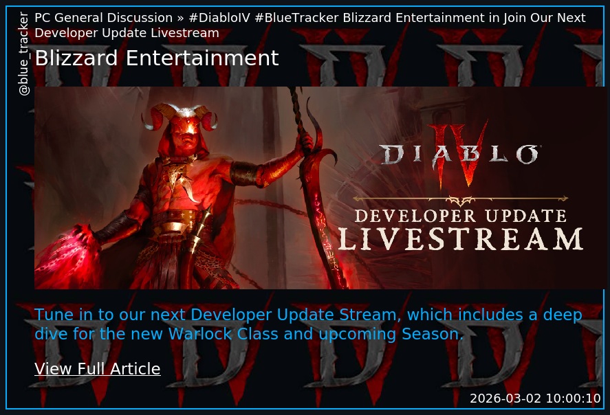 blue_tracker's tweet photo. #DiabloIV #BlueTracker
Blizzard Entertainment in Join Our Next Developer Update Livestream
https://t.co/JebALqlFui https://t.co/jqGZdlglAA
