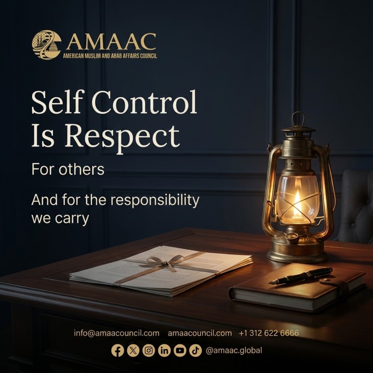 amaacglobal's tweet image. Self-control is a form of respect. 🏛️ 

For others, and for the responsibility we carry at AMAAC. Leadership starts with self-mastery. 

#AMAAC #Respect #Leadership