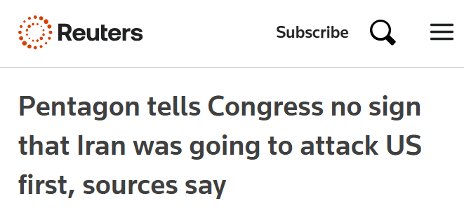 The Pentagon confirmed there was NO sign that Iran was going to attack the U.S.

No imminent threat.
No authorization from Congress.
No reason our service members should be dead.
And no exit plan or strategy.

This war on Iran is a reckless and deadly mistake by this regime.