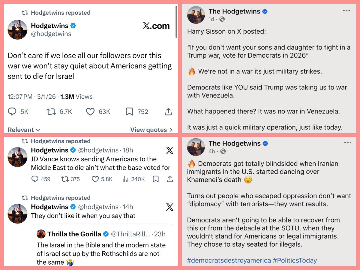The @hodgetwins are back on their two faced grift. Left is X. Right is ...