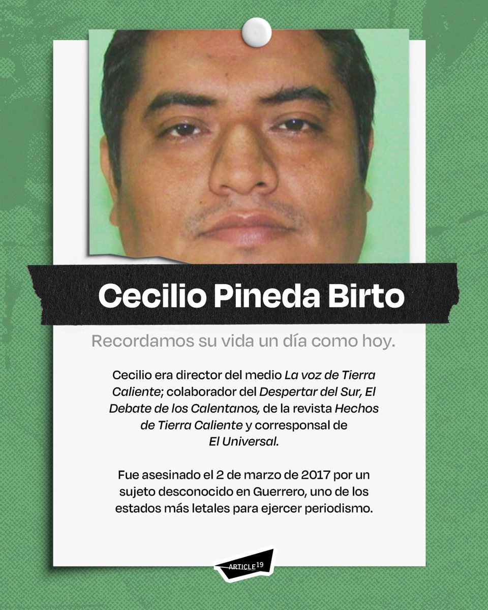 🕯️ Hoy recordamos a Cecilio Pineda Birto, director dem medio La Voz de la Tierra.

📲 Cecilio está entre los 15 mil números telefónicos de periodistas que fueron objetivos de espionaje a través de #Pegasus.

📢 Su caso sigue impune.