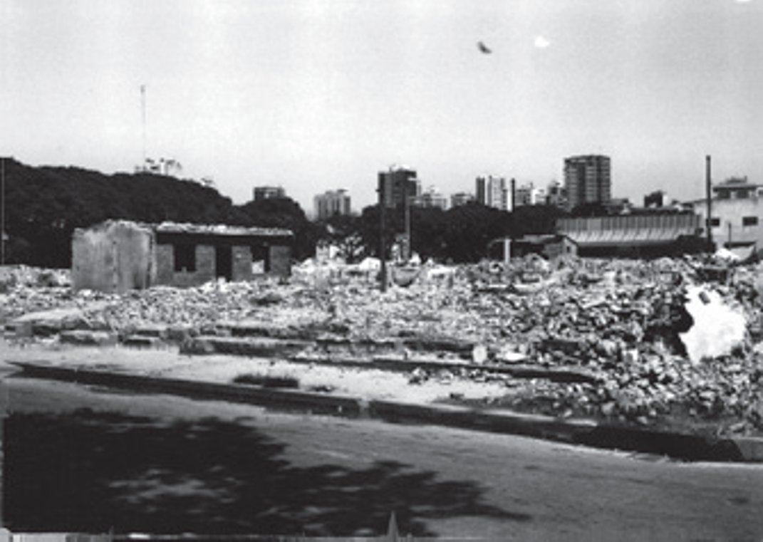 Restos de la villa del Bajo Belgrano. Al fondo, la arboleda sobre La Pampa. Año 1978.