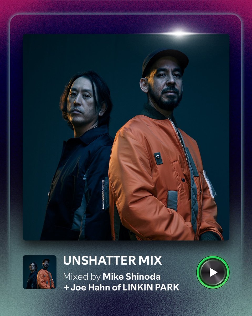 UNSHATTER MIX playlist by <a href="/mikeshinoda/">Mike Shinoda</a> and <a href="/joehahnLP/">Joe Hahn</a> is available now on <a href="/Spotify/">Spotify</a>. Listen now with Spotify Premium. #SpotifyPartner
open.spotify.com/playlist/2DCCd…