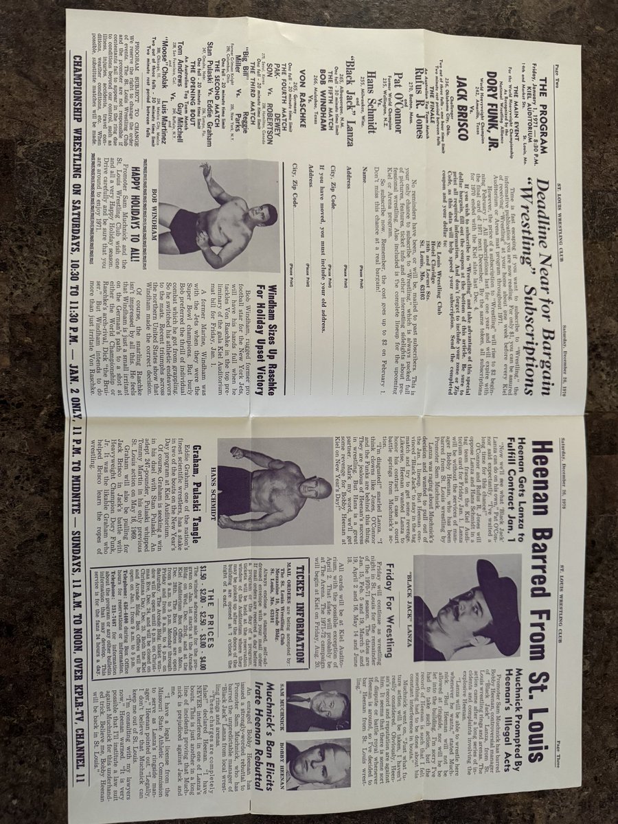 Wrestlingwclass's tweet photo. St.Louis Wrestling Newsletters December 26th 1970
Featuring the build to #DoryFunkJr defending the NWA worlds title against #JackBrisco doesn’t get much better than that.
#SuckerforStLouis
#WrestlingwithClassics https://t.co/hZZGWkQRoW