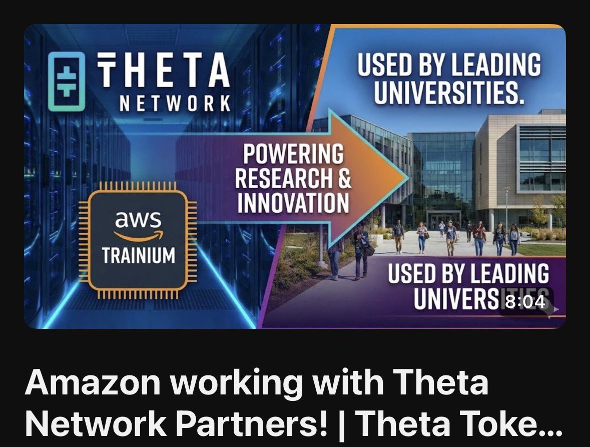 Justinpacete's tweet image. Amazon working with Theta Network Partners! | Theta Token Updates!
youtu.be/ddsfiQwJaps @Theta_Network @mitchliu @jieyilong @OpenTheta @ThetaDrop @AWSAI @awscloud #Theta #Depin #Cryptocurrencies