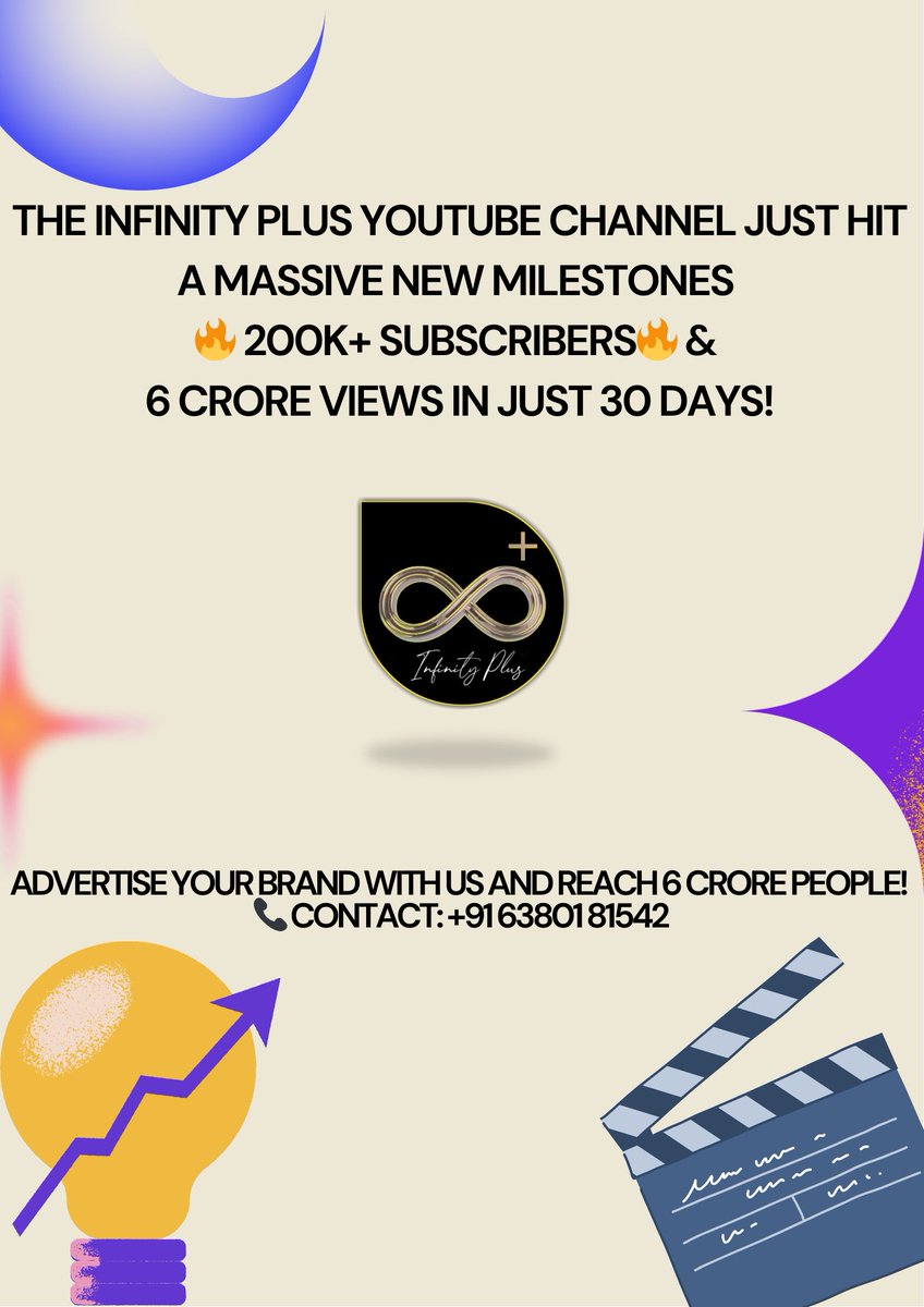 MahilMass's tweet photo. 6 CRORE views in just 30 days! 🤯 A massive thank you to everyone tuning in and helping us cross 200K subscribers.

📞 DM us +91 63801 81542 to advertise with @InfinityPlusYT 

#InfinityPlus #BrandGrowth #DigitalMarketing #AdvertiseWithUs  #MassiveReach https://t.co/zkrrJFxYcL