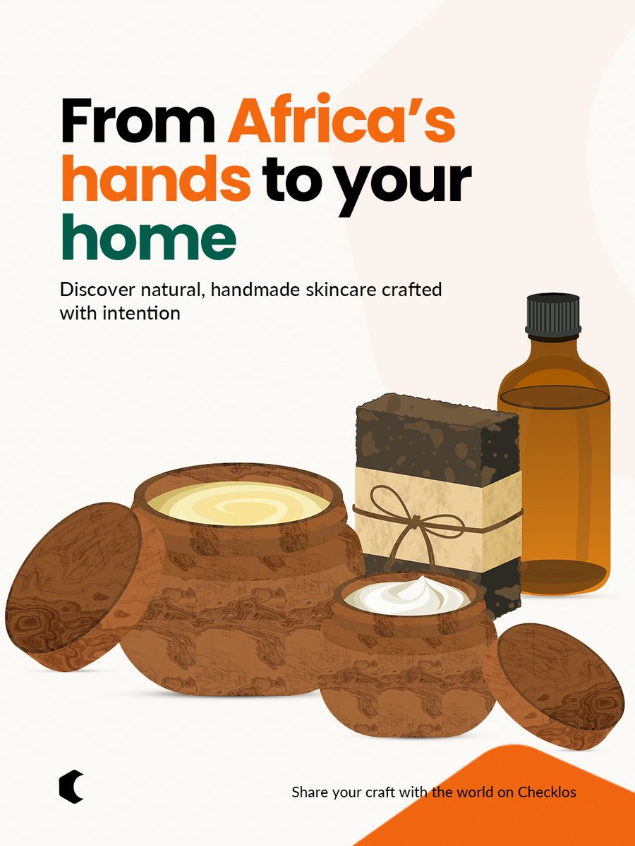 Checklos__'s tweet image. Switch to skincare crafted the traditional way — natural, handmade, and made in small batches by African artisans.

From Africa's hands to your home.

Shop handmade African skincare today on Checklos.
#Checklos #Africanartisans #handmade
