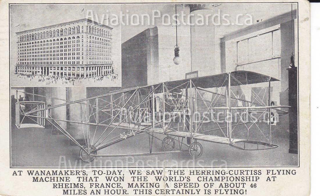 MarjeMolder's tweet photo. Today's #PostMarkMonday is on an #antique 1909  #PostCard  advertising an exhibition of the Herring-Curtiss "Golden Flyer" in which Glenn Curtiss had won the first Gordon Bennett trophy at Rheims. It was
 was sent from Trenton N.J. 117 years ago #cancels  #philately #aviation https://t.co/H5tVskGYTr